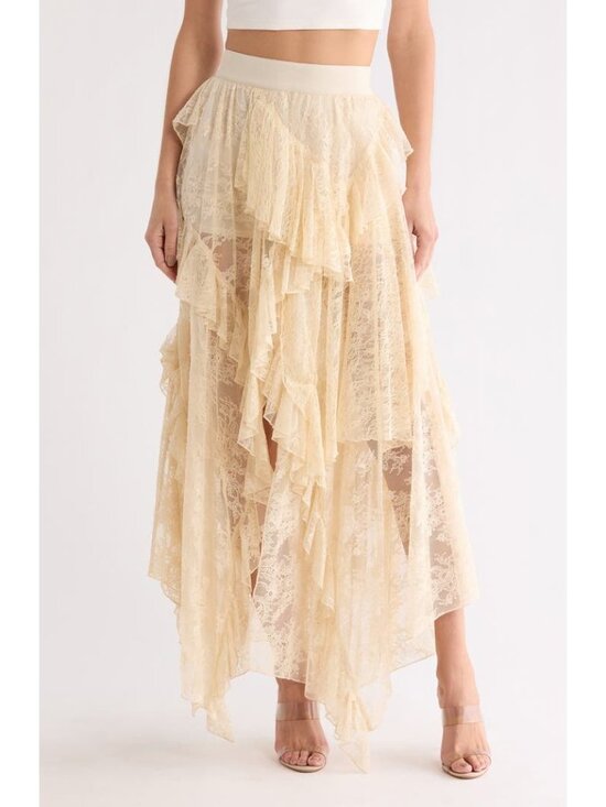 Alice + Olivia Dresses & Skirts - Alice + Olivia Karys Mixed Media beige Asymmetric Maxi Skirt size 2